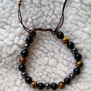 Triple Protection Bracelet, Tiger Eye, Black Obsidian, Hematite, Healing Crystal
